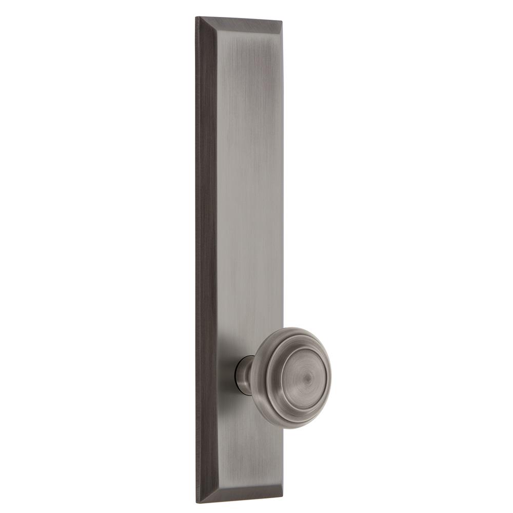 Grandeur by Nostalgic Warehouse FAVCIR Fifth Avenue Tall Plate Privacy with Circulaire Knob in Antique Pewter